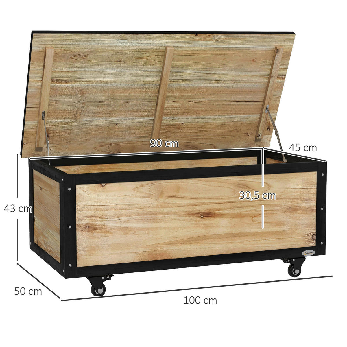Outsunny Aufbewahrungsbox natur Polypropylen B/H/L: ca. 50x100x43 cm Aufbewahrungstruhe - natur (43,00/50,00/100,00cm) - Outsunny