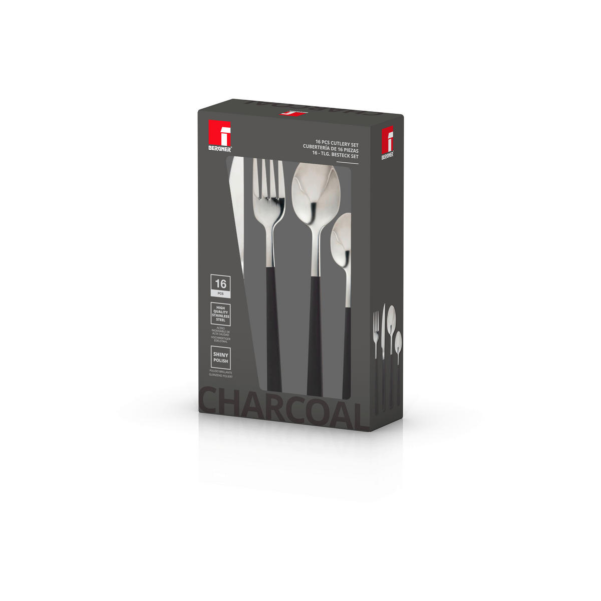 BERGNER Besteckset CHARCOAL silber Edelstahl 16 tlg. CHARCOAL - silber (27,00/17,00/6,70cm) - BERGNER