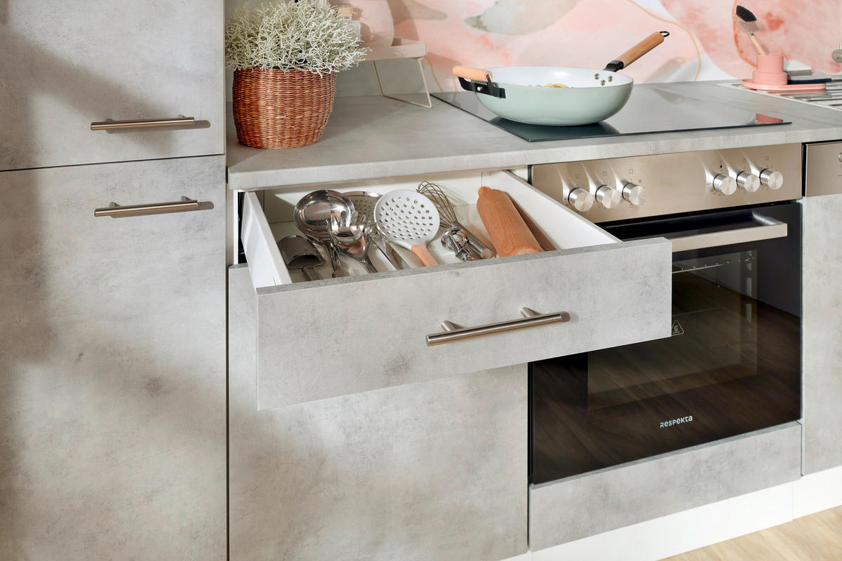 Respekta Küchenblock Malia Beton Optik B/H/T: ca. 220x200x60 cm Malia - Beton/weiß (220,00/200,00/60,00cm) - Respekta