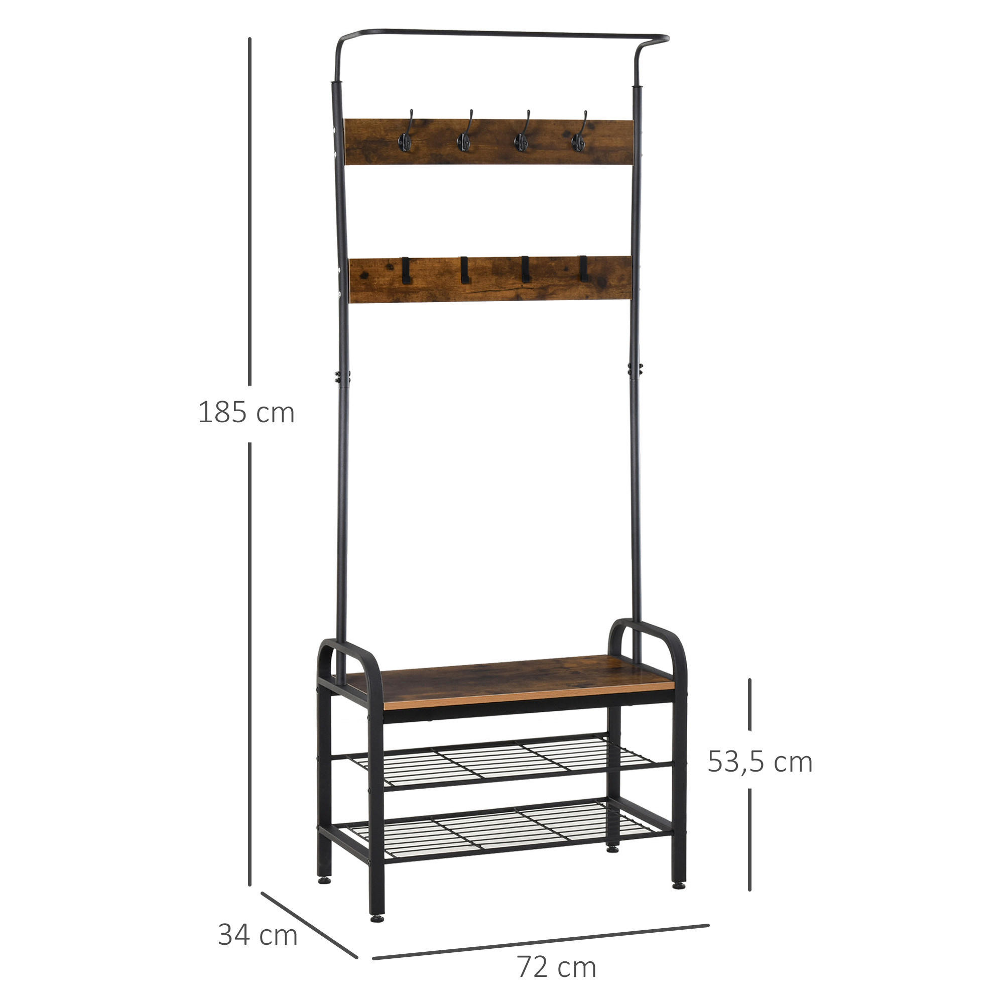 HOMCOM Garderobe schwarz Polypropylen B/H/L: ca. 34x72x185 cm Garderobenmodul - natur/schwarz (185,00/34,00/72,00cm) - HOMCOM