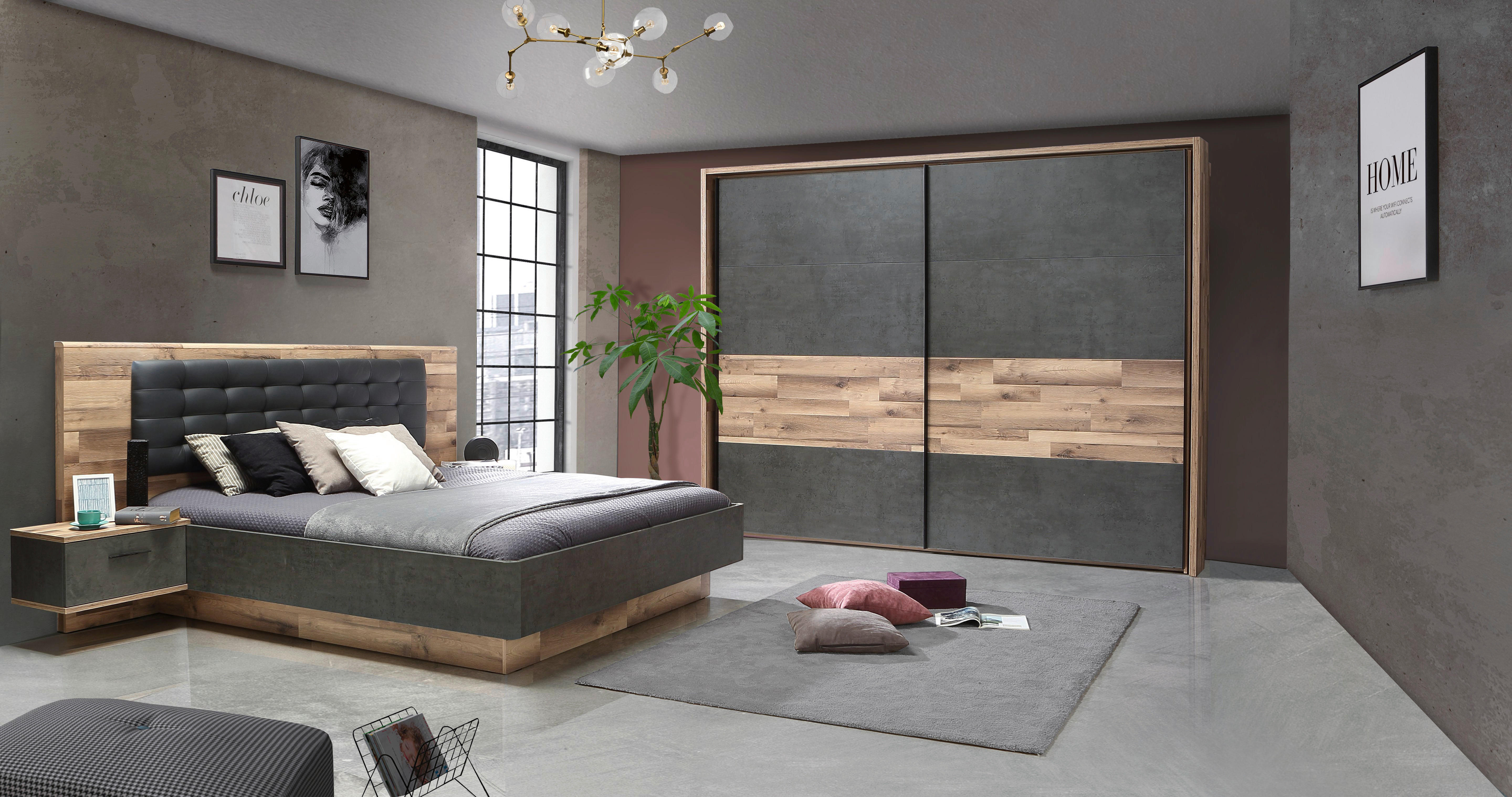 Schwebetürenschrank Stabeiche Nachbildung dunkelgrau Beton Optik B/H/T: ca. 270x211x61 cm Ricciano_Schwebetürenschrank - dunkelgrau (270,00/211,00/61,00cm)