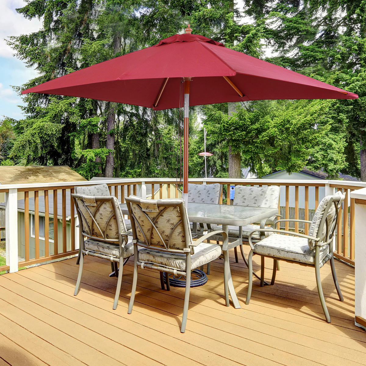 Outsunny Sonnenschirm weinrot Holz B/H/L: ca. 150x230x200 cm Sonnenschirm_knickbar - weinrot (200,00/150,00/230,00cm) - Outsunny