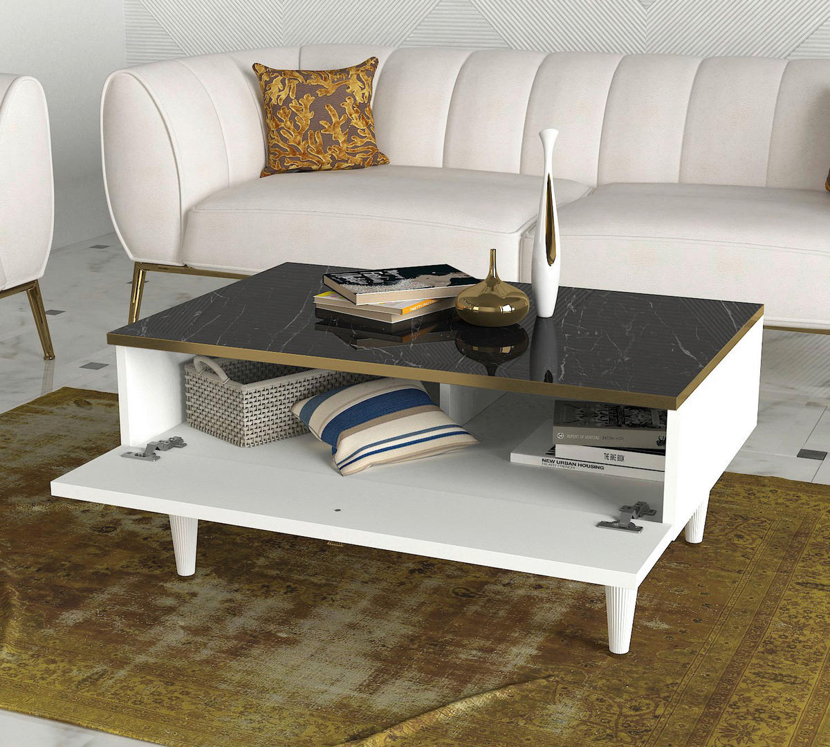 Couchtisch Ravenna weiß Marmoroptik B/H/T: ca. 90x42x60 cm Ravenna - weiß/Marmoroptik (90,00/42,00/60,00cm) - moebel17
