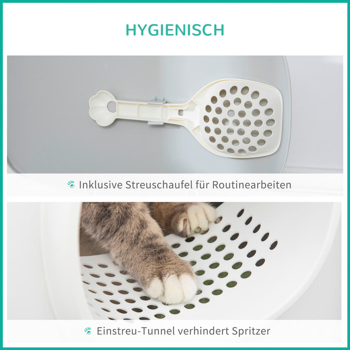 PawHut Katzentoilette hellgrau Kunststoff B/H/L: ca. 40x39x55 cm Katzentoilette - hellgrau/weiß (55,00/40,00/39,00cm) - PawHut