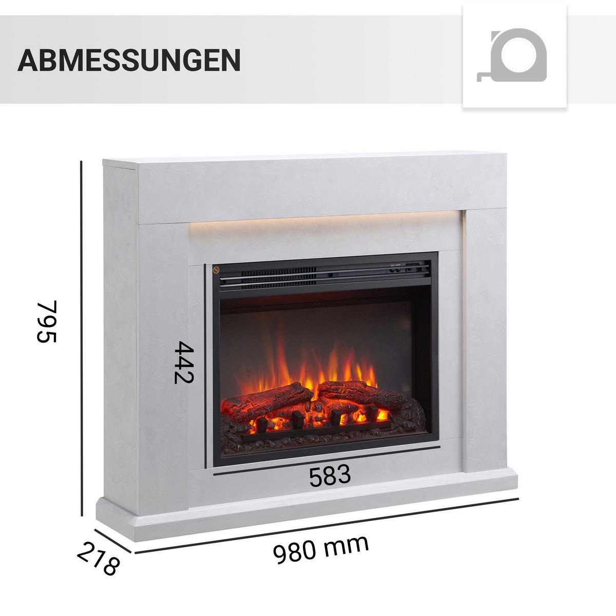 Balderia Elektrischer-Kamin Apollon EF378A-MT378B-CG Beton B/H/T: ca. 80x98x22 cm ca. 2000 W Elektro-Kamin Apollon - Beton (80,00/98,00/22,00cm) - Balderia