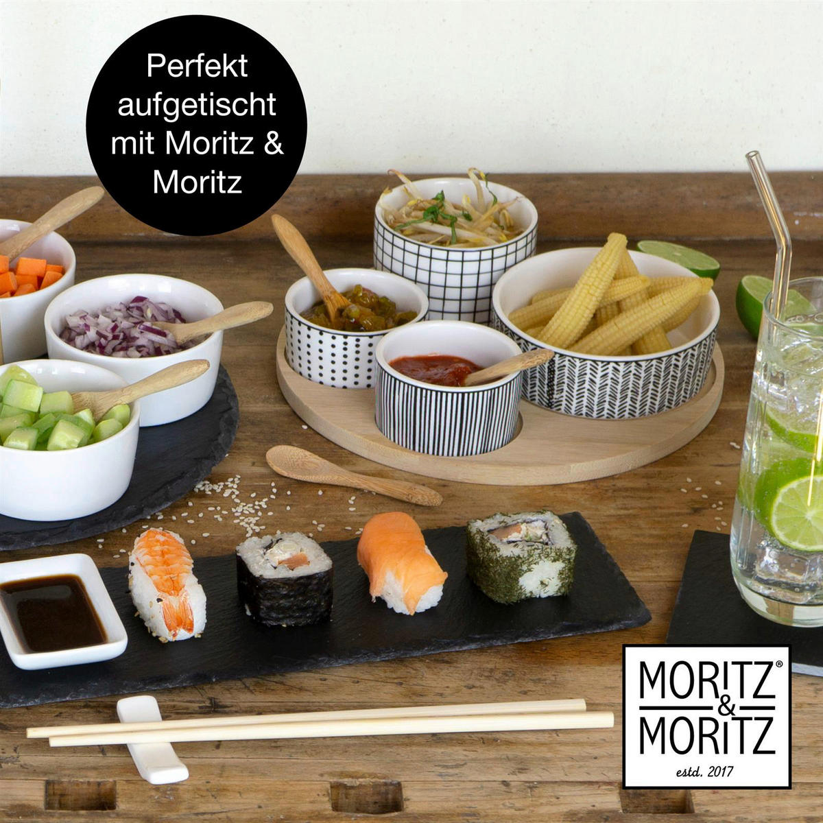Moritz & Moritz Servierset weiß Keramik Servierset_9tlg. - weiß/schwarz - Moritz & Moritz