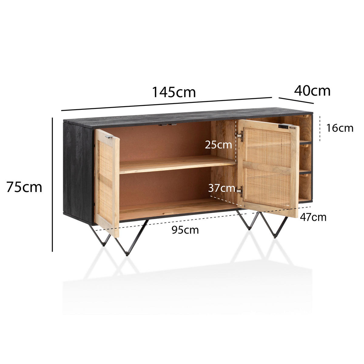 Sideboard schwarz B/H/T: ca. 145x75x40 cm Sideboard - schwarz (145,00/75,00/40,00cm) - Wohnling