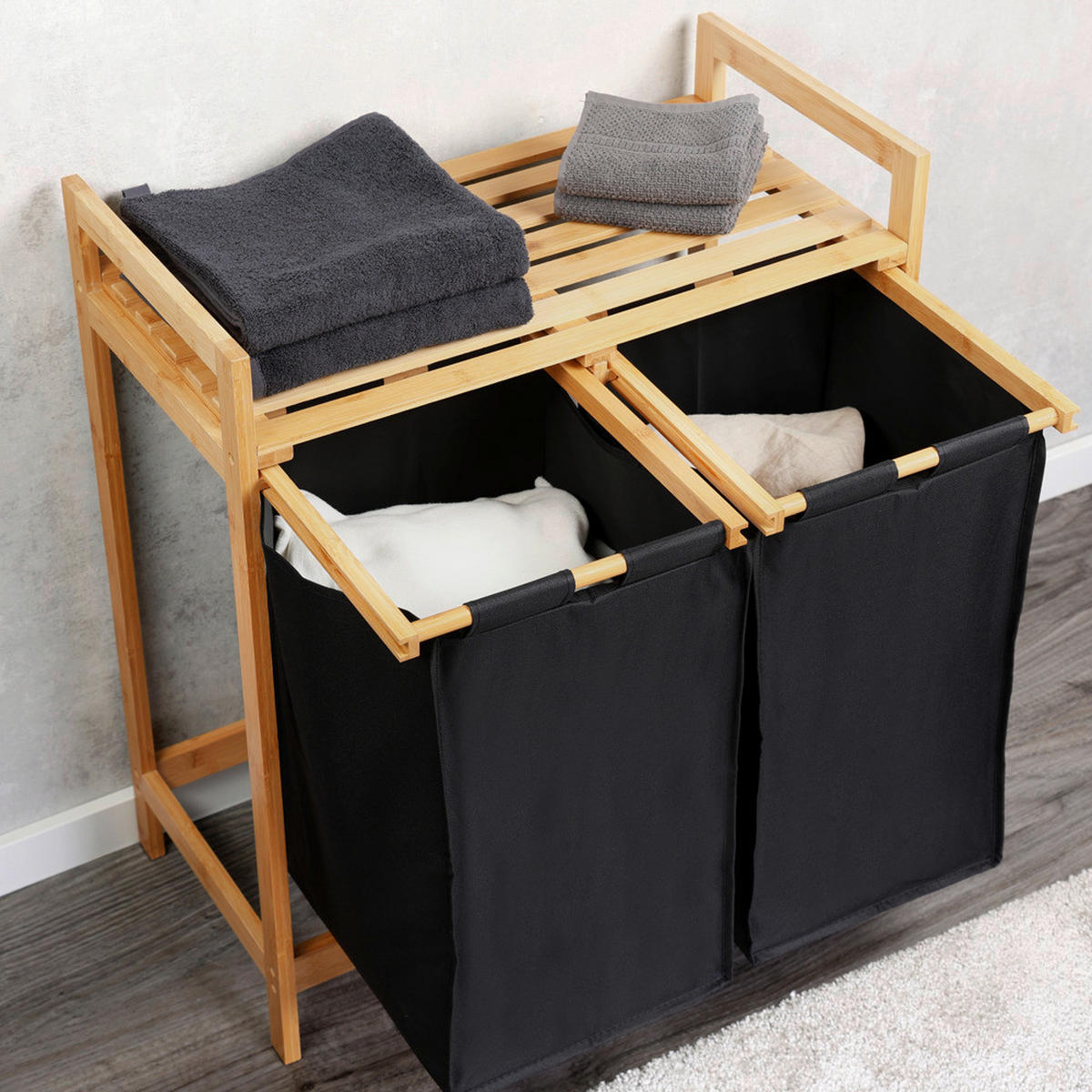 Kesper Wäschesammler natur Polyester B/H/L: ca. 33x73x64 cm Wäschesammler - natur/schwarz (64,00/33,00/73,00cm) - Kesper