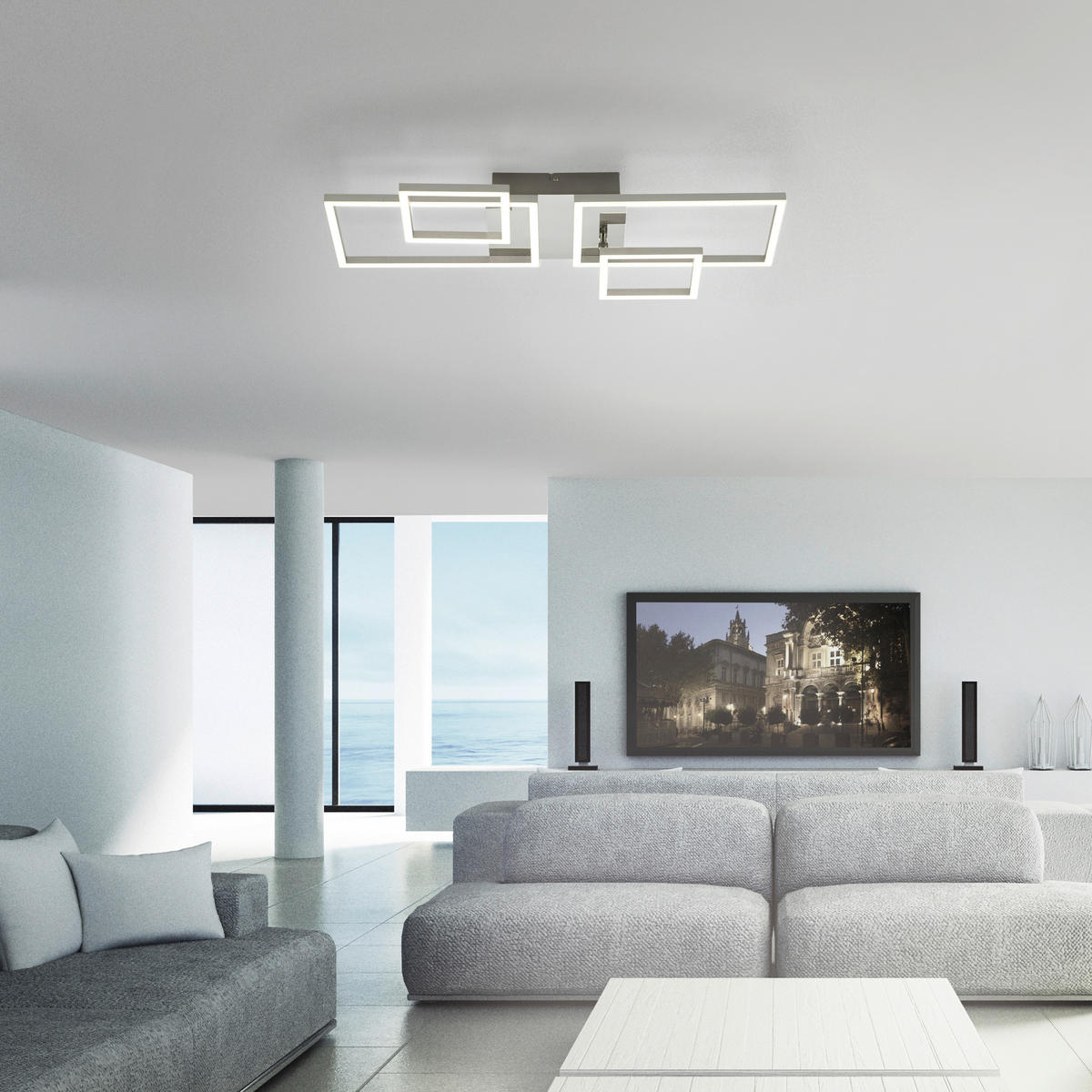 Just Light Deckenleuchte 14030-55  Iven stahlfarbig Kunststoff Eisen Aluminium B/H/L: ca. 34x7x65 cm Iven - stahlfarbig (65,00/34,00/7,00cm) - Just Light