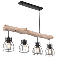 GLOBO Pendelleuchte 15326-4NPO natur schwarz Holz Metall B/H: ca. 83x140 cm E27 4 Brennstellen Pendelleuchte_Mina 4flg. - natur/schwarz (83,00/140,00cm) - GLOBO