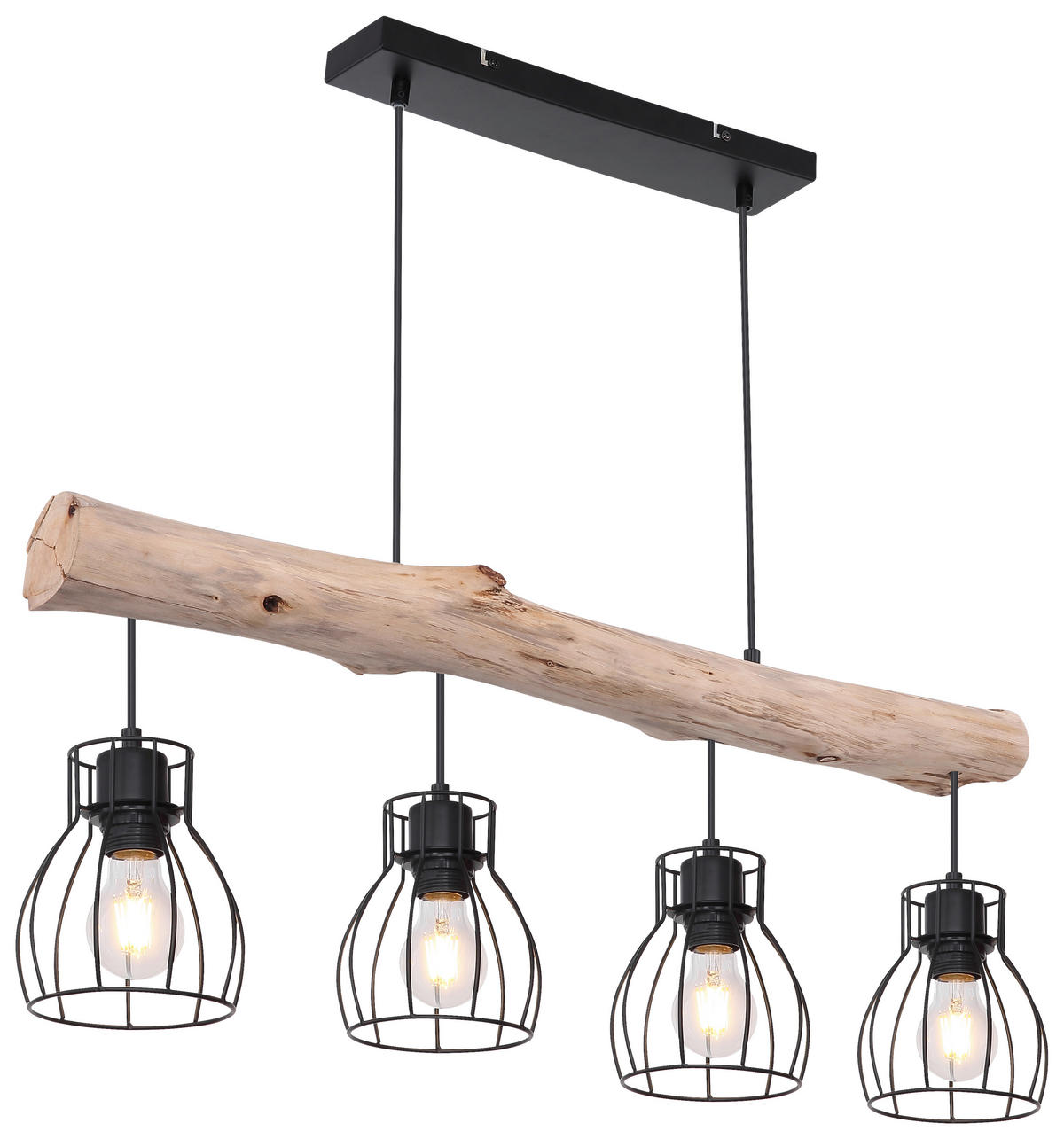 GLOBO Pendelleuchte 15326-4NPO natur schwarz Holz Metall B/H: ca. 83x140 cm E27 4 Brennstellen Pendelleuchte_Mina 4flg. - natur/schwarz (83,00/140,00cm) - GLOBO