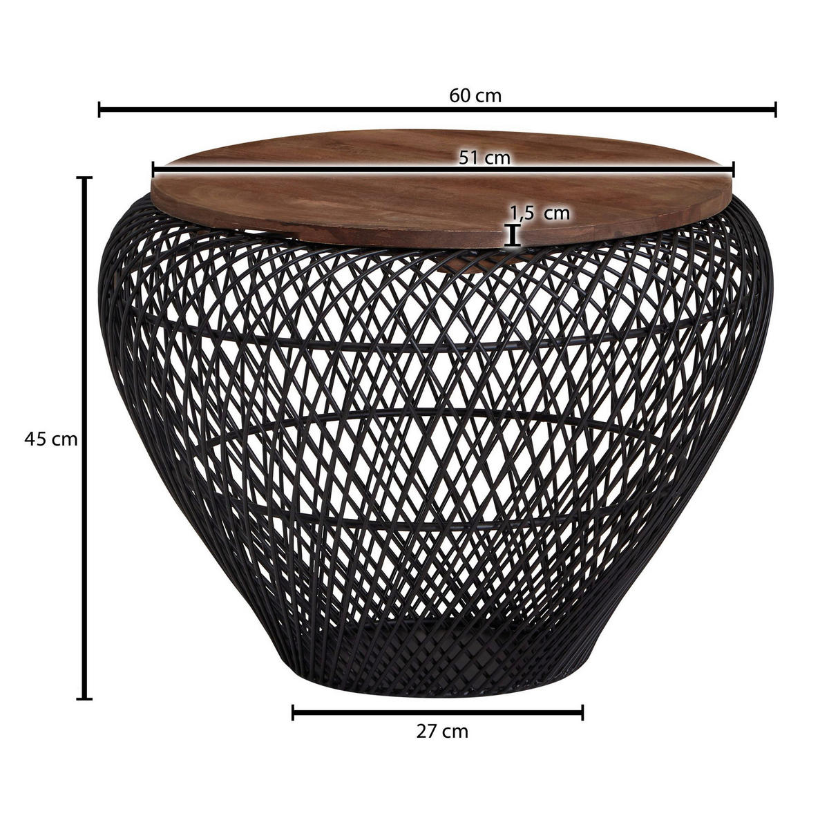 Couchtisch schwarz B/H/T: ca. 60x45x60 cm Couchtisch - schwarz (60,00/45,00/60,00cm) - Wohnling
