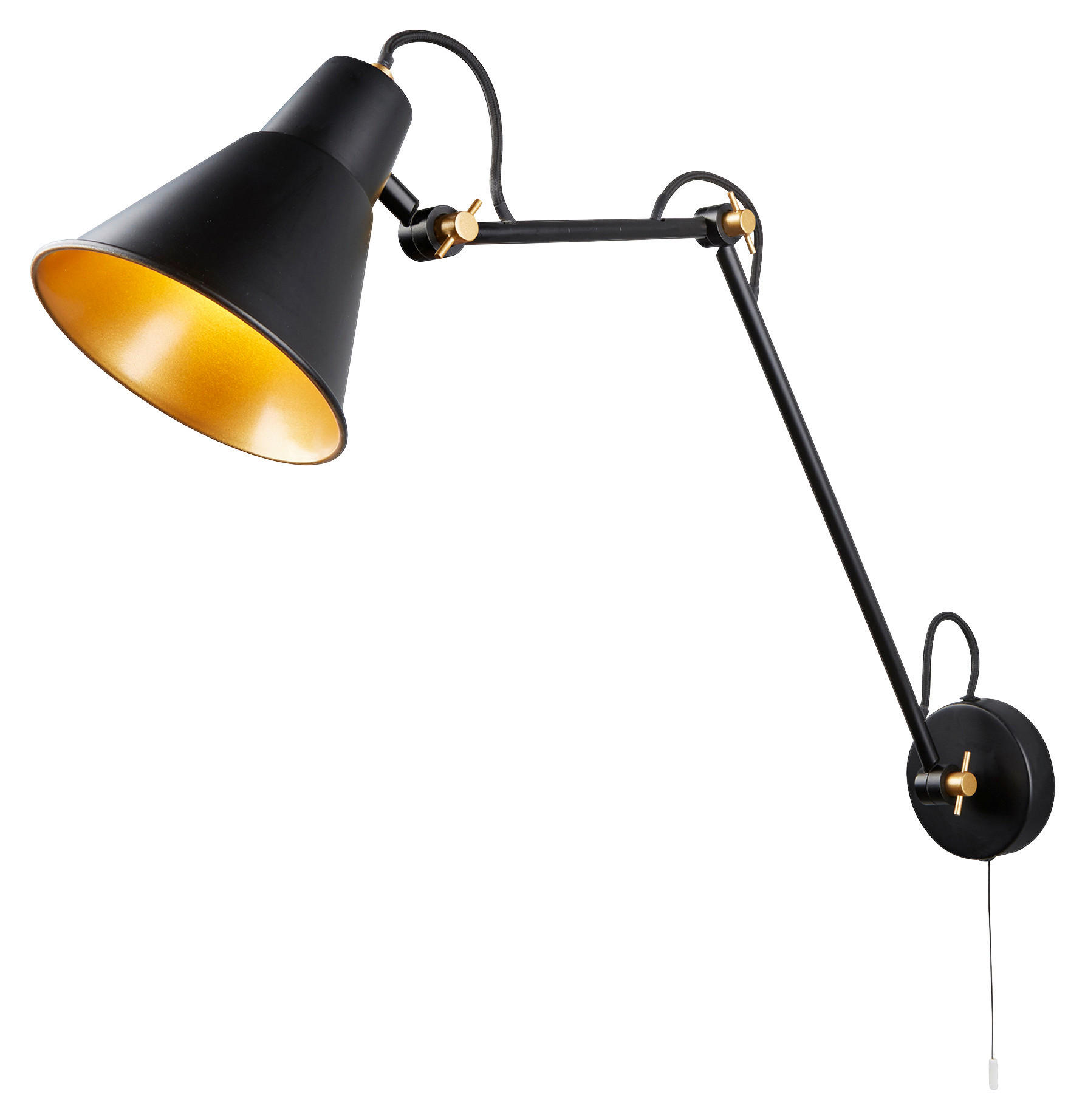 Searchlight Wandleuchte gold schwarz Stahl B/H/T: ca. 14x58x5 cm E27 1 Brennstellen Swing Arm - gold/schwarz (14,00/58,00/5,00cm) - Searchlight