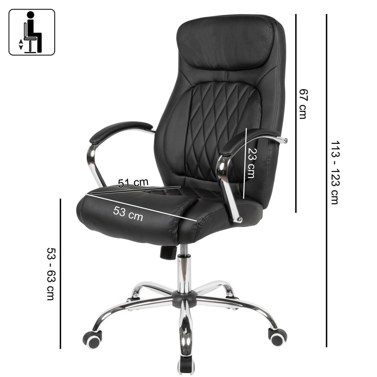 Drehstuhl schwarz Bürostuhl - schwarz (70,00/123,00/70,00cm) - Amstyle