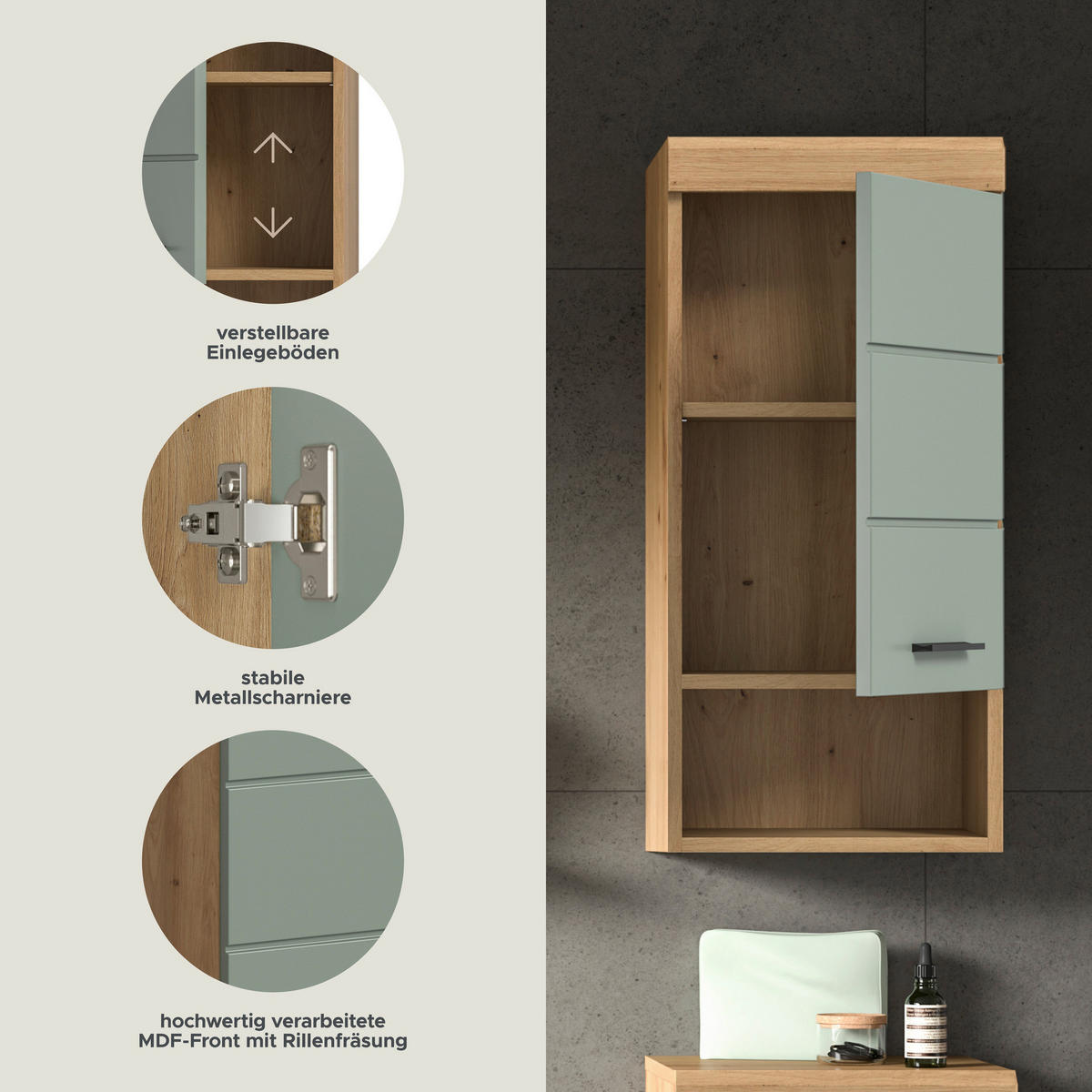 Badhängeschrank Scout Eiche Artisan Nachbildung salbei Nachbildung B/H/T: ca. 37x79x24 cm Scout - Eiche/salbei (37,00/79,00/24,00cm) - xonox.home