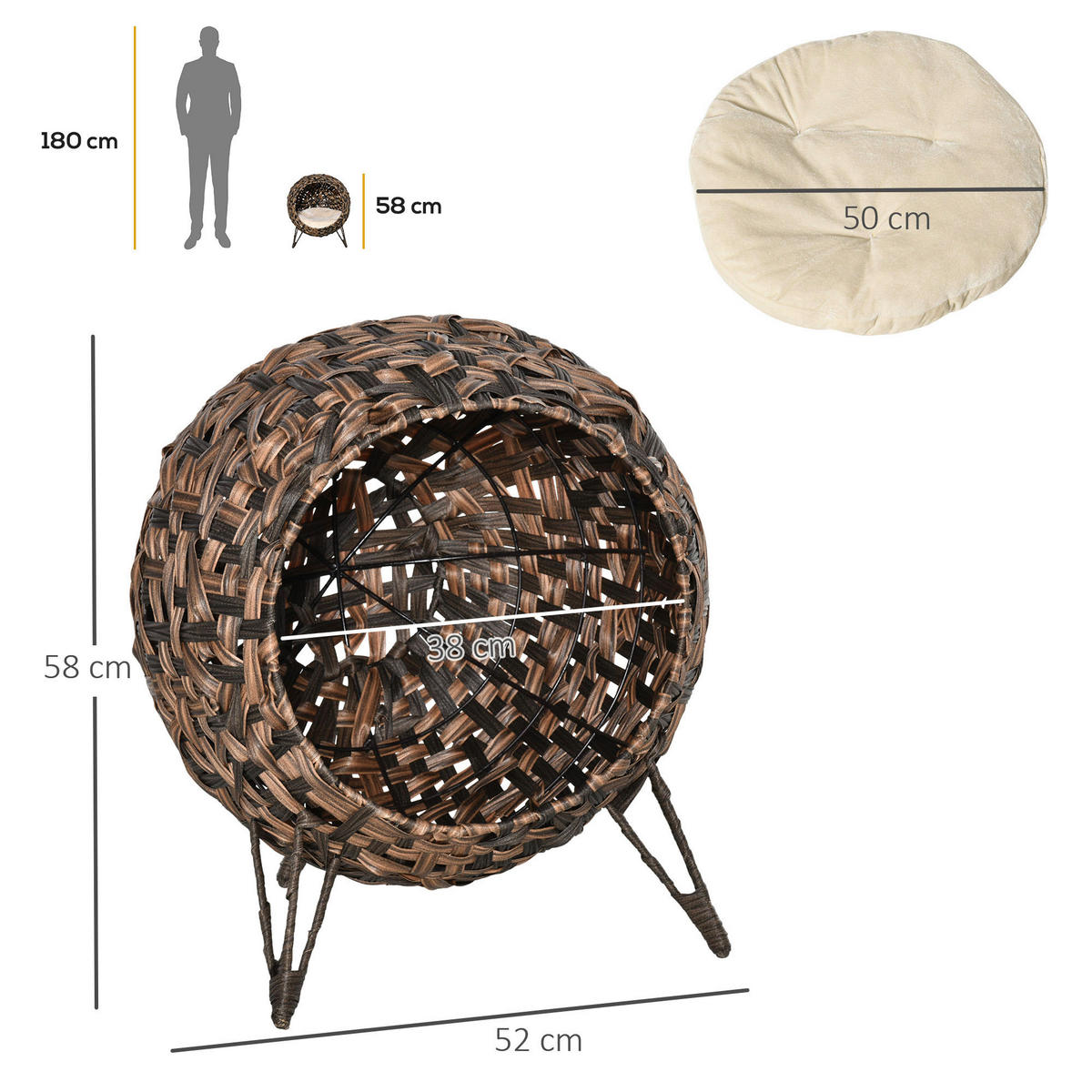 PawHut Katzenhaus braun Rattan B/H/L: ca. 46x58x54 cm Katzenhaus - braun (54,00/46,00/58,00cm) - PawHut