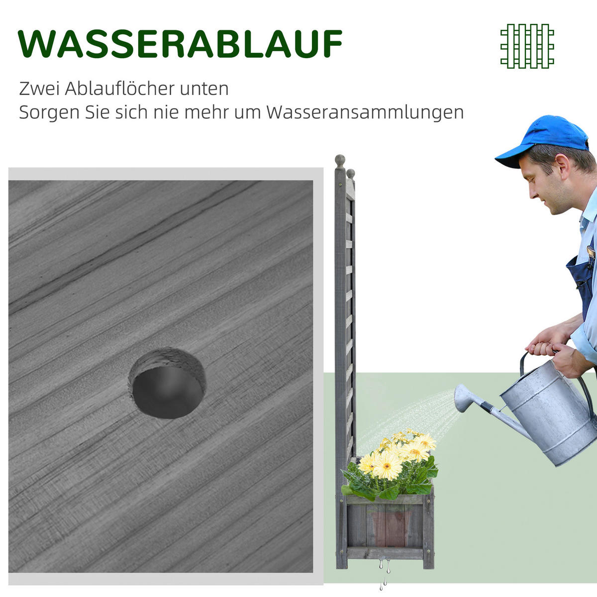 Outsunny Rankkasten im Spalierrahmen-Design hellgrau B/H/L: ca. 28x120x64 cm Rankkasten_im_Spalierrahmen-Design - hellgrau (64,00/28,00/120,00cm) - Outsunny