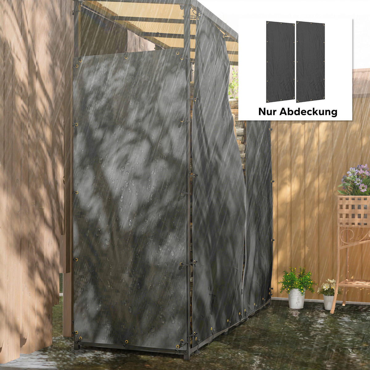 Outsunny Kaminholzregal Abdeckung schwarz Polyester B/H/L: ca. 62x0,1x148 cm Kaminholzregal Abdeckung - schwarz (148,00/62,00/0,10cm) - Outsunny