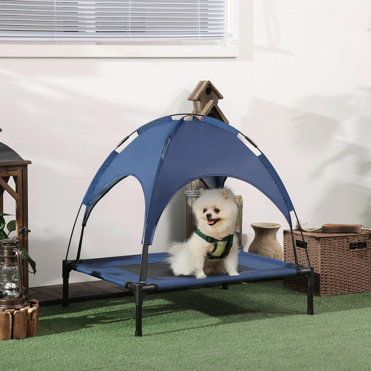 PawHut Hunde-Zubehör dunkelblau Edelstahl B/H/L: ca. 61x76x73 cm Hundebett - schwarz/dunkelblau (73,00/61,00/76,00cm) - PawHut