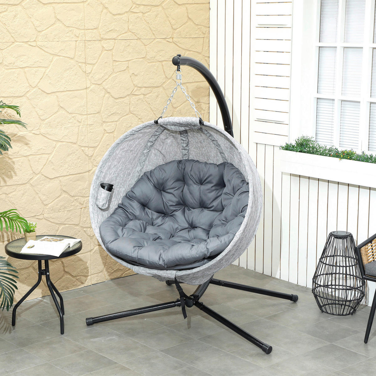 Outsunny Hängesessel grau Stahl B/H/L: ca. 116x180x118 cm Hängesessel - grau (118,00/116,00/180,00cm) - Outsunny