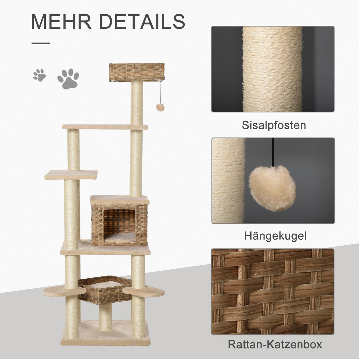 PawHut Kratzbaum Kratzbaum - (55,00/55,00/174,00cm) - PawHut