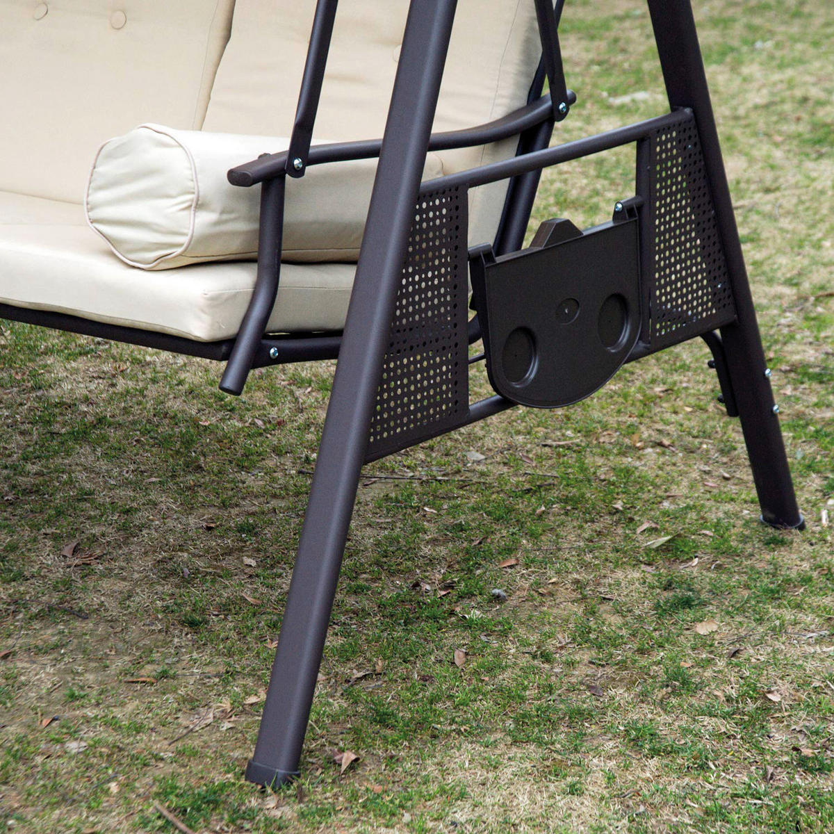 Outsunny Hollywoodschaukel beige Metall B/H/L: ca. 206x180x124,5 cm Hollywoodschaukel_3-Sitzer - beige/braun (124,50/206,00/180,00cm) - Outsunny