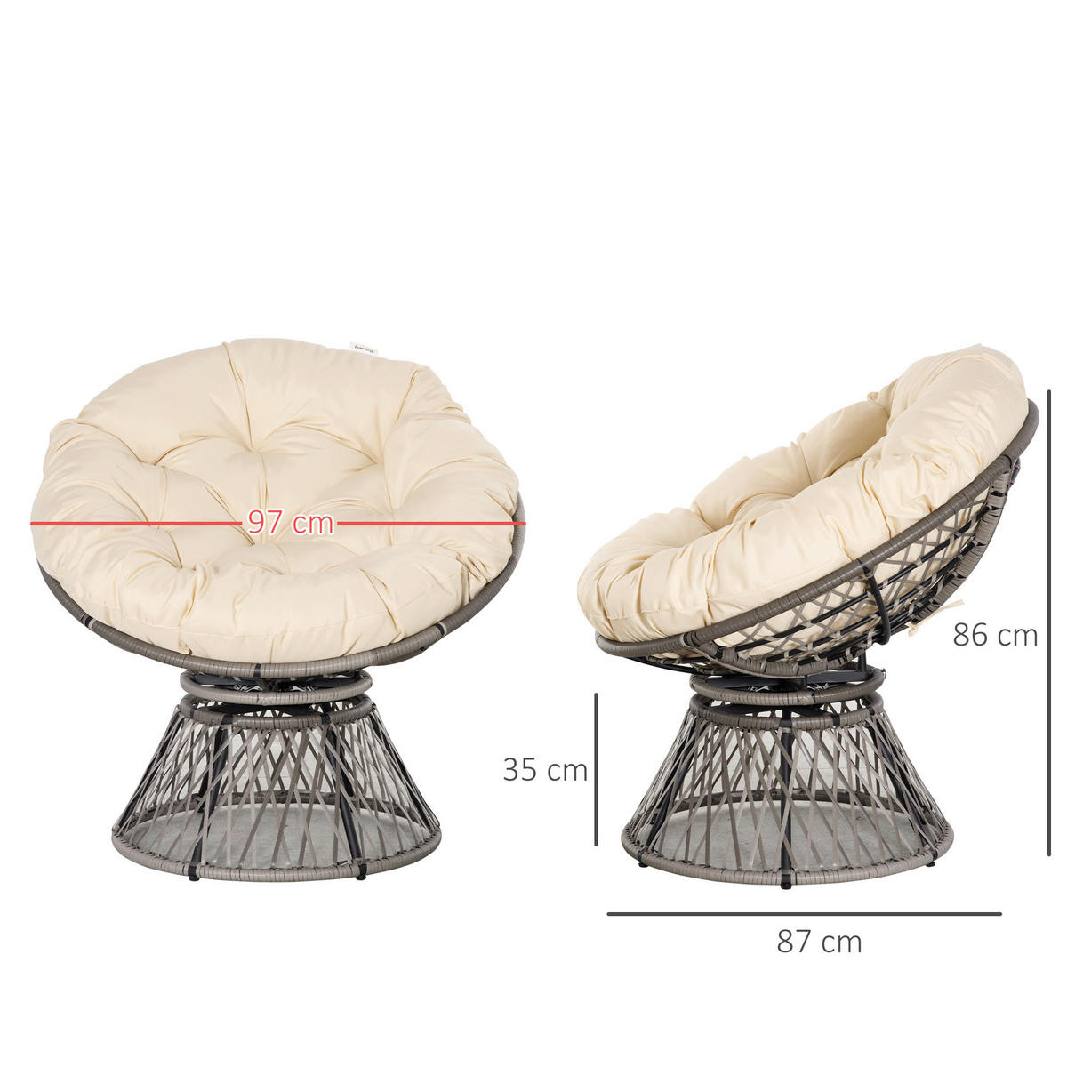 Outsunny Gartensessel beige Polyester B/H/L: ca. 97x87x90 cm Papasansessel - beige (90,00/97,00/87,00cm) - Outsunny