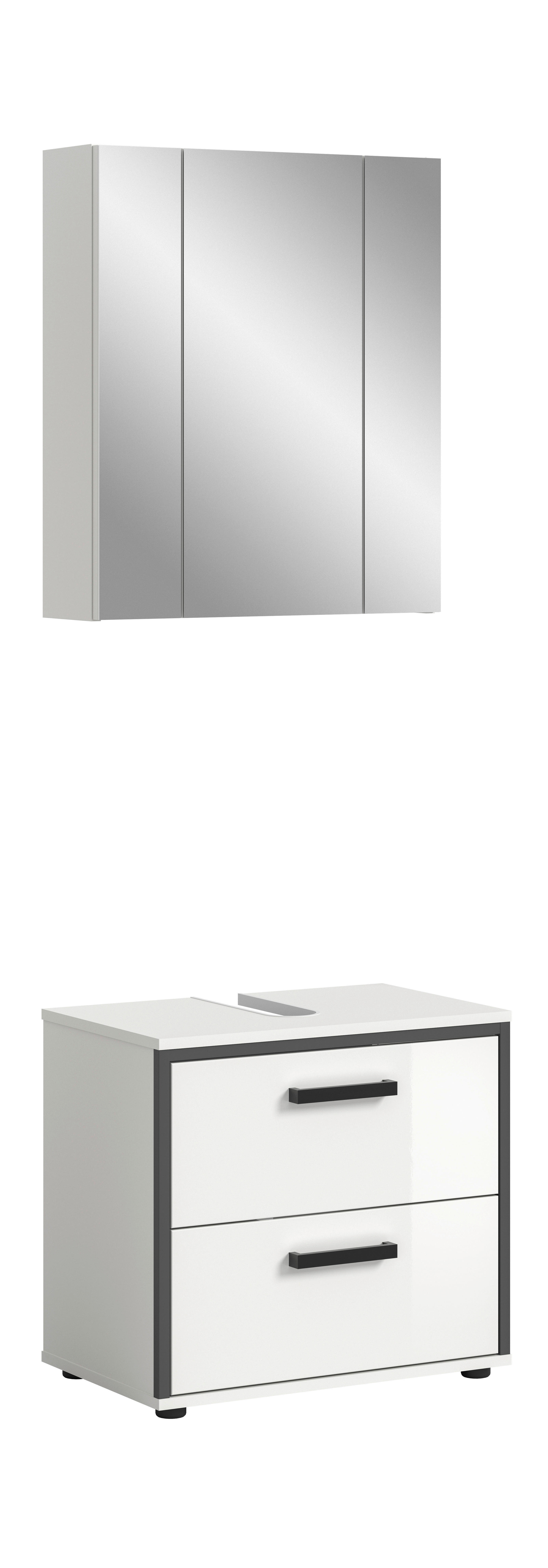 Badblock KOJAK weiß weiß Hochglanz anthrazit B/H/T: ca. 60x188x37 cm KOJAK - weiß/anthrazit (60,00/188,00/37,00cm) - xonox.home