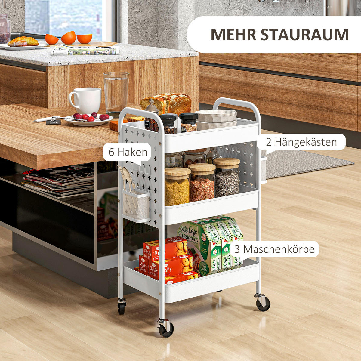 HOMCOM Küchenwagen weiß Edelstahl B/H/L: ca. 30,5x53,5x75 cm Küchenwagen - weiß (75,00/30,50/53,50cm) - HOMCOM