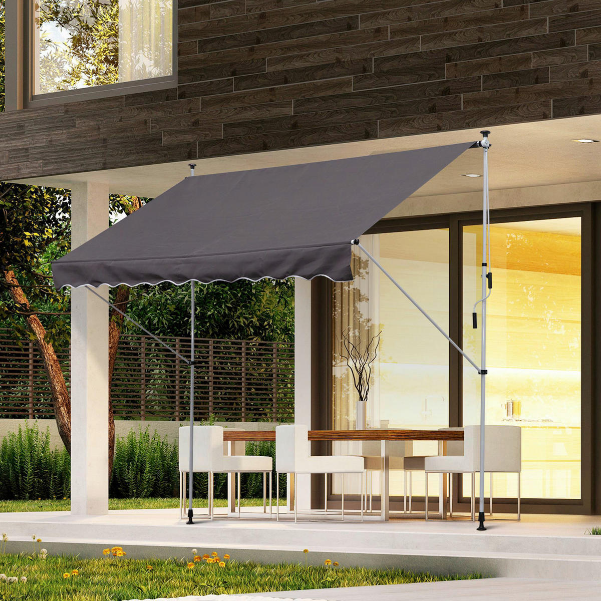 Klemm-Markise grau B/H/L: ca. 300x280x150 cm Klemmmarkise mit Faltarm - grau (150,00/300,00/280,00cm) - Outsunny