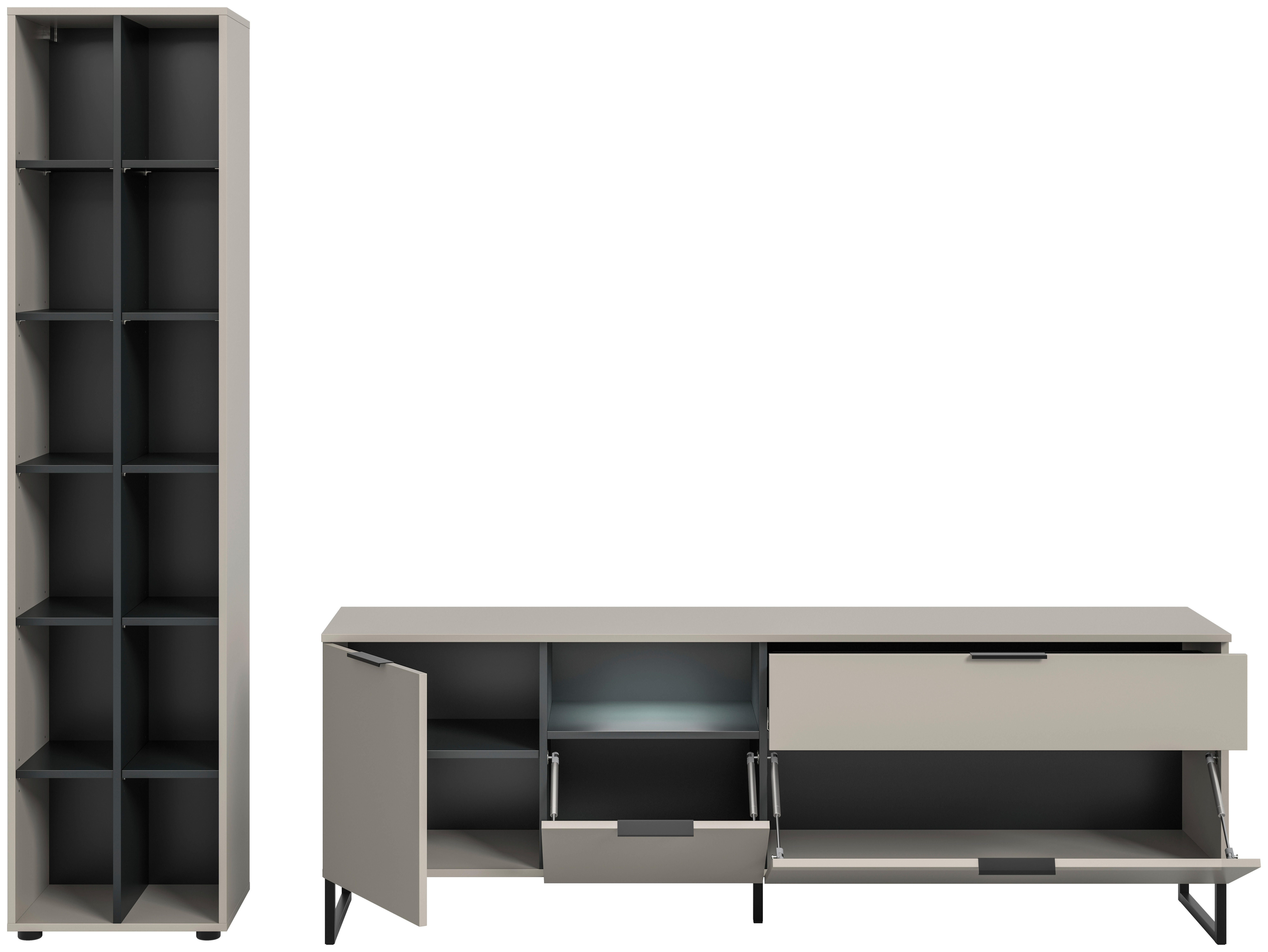 Wohnwand Noida Kaschmirgrau Nachbildung schwarz B/H/T: ca. 245x192x41 cm Noida - schwarz (245,00/192,00/41,00cm) - xonox.home