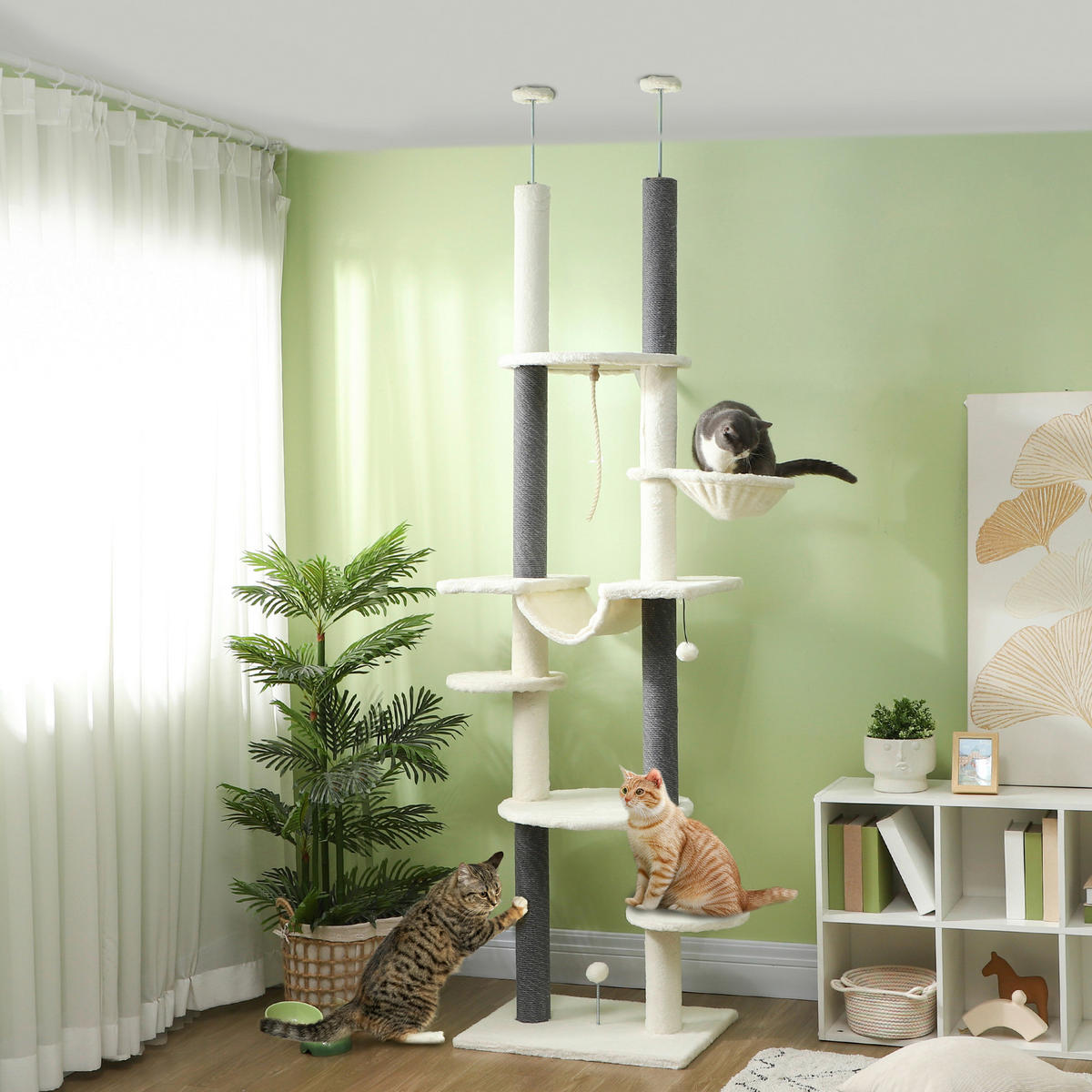 PawHut Kratzbaum weiß Polyester B/H/L: ca. 44x255x60 cm Kratzbaum - weiß (60,00/44,00/255,00cm) - PawHut