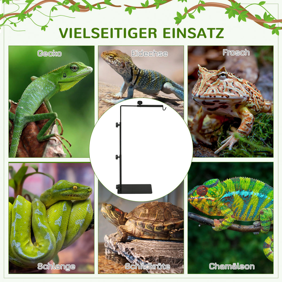 PawHut Reptilien-Lampenständer schwarz Stahl B/H/L: ca. 15x95x40 cm Reptilien-Lampenständer - schwarz (40,00/15,00/95,00cm) - PawHut
