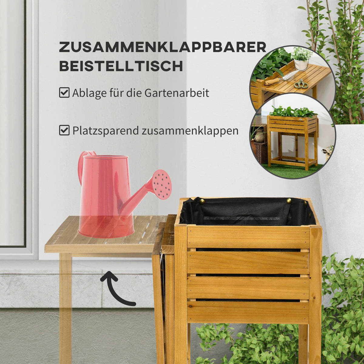 Outsunny Blumenkasten mit Arbeitsfläche Blumenkasten_mit_Arbeitsfläche - braun (64,00/63,00/74,50cm) - Outsunny