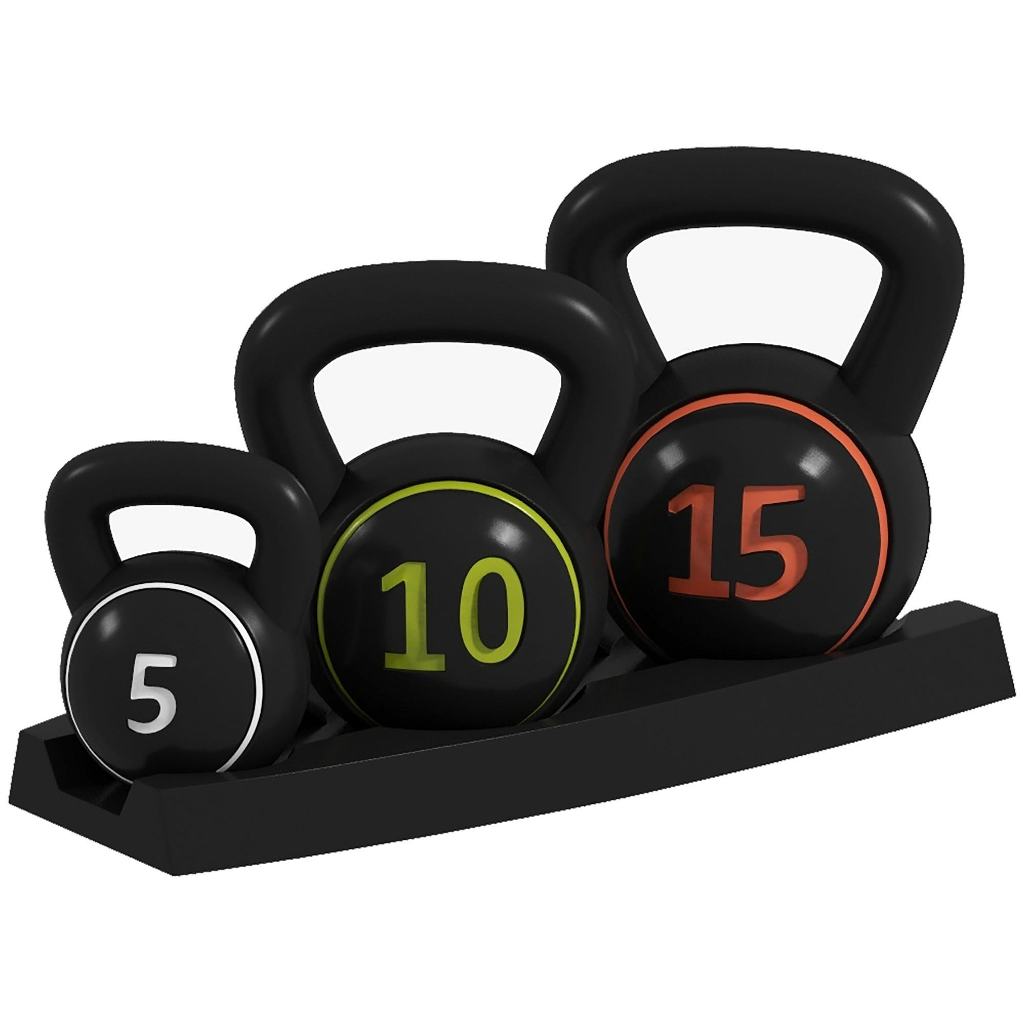 SPORTNOW Kettlebell schwarz Kunststoff B/H/L: ca. 18x24x18 cm Kettlebell-Set 3tlg. - schwarz (18,00/18,00/24,00cm) - SPORTNOW