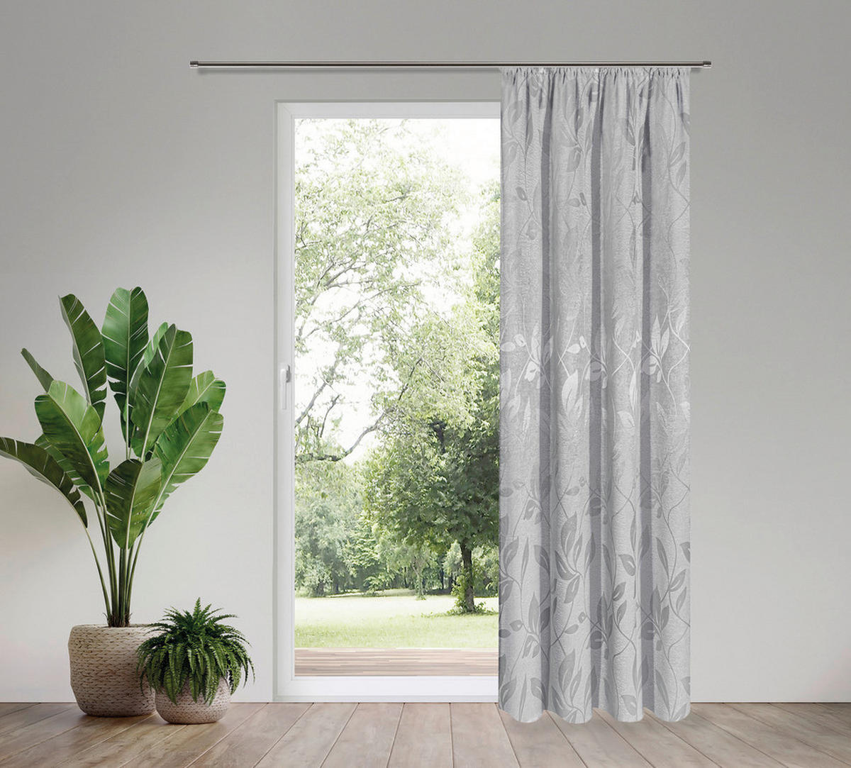 Dekovorhang Blätter silber B/L: ca. 140x245 cm Blätter - silber (140,00/245,00cm) - Happy Home