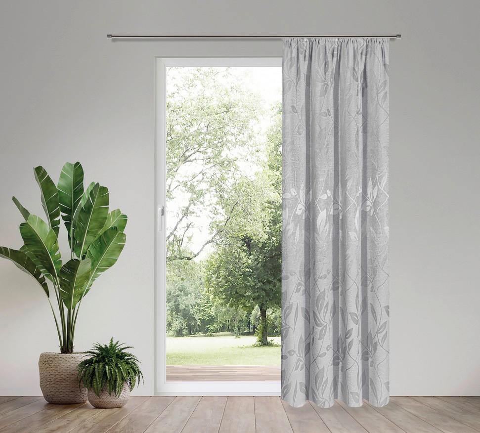 Thumbnail - Happy Home Dekovorhang Blätter silber B/L: ca. 140x245 cm