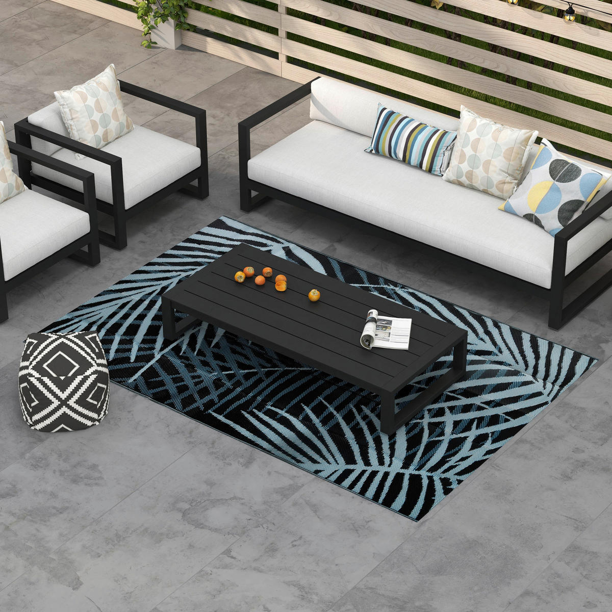 Outsunny Outdoor-Teppich schwarz B/H/L: ca. 274x182x0,3 cm Outdoor-Teppich - blau/schwarz (0,30/274,00/182,00cm) - Outsunny