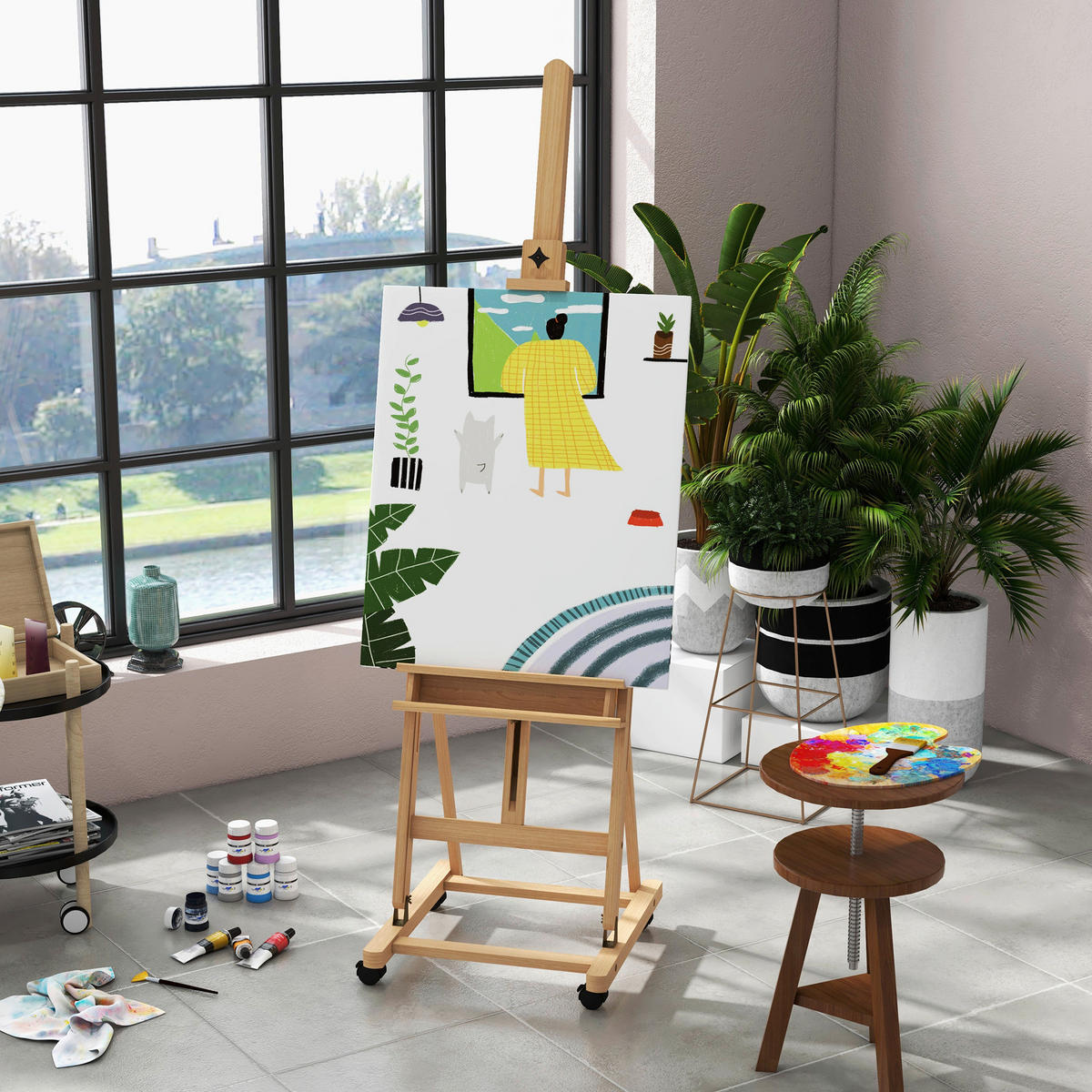 Vinsetto Staffelei natur Buche B/H/L: ca. 53x50,5x238 cm Staffelei - natur (238,00/53,00/50,50cm) - Vinsetto
