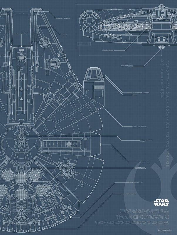 Komar Poster Star Wars Blueprint Falcon Star Wars B/L: ca. 30x40 cm günstig online kaufen