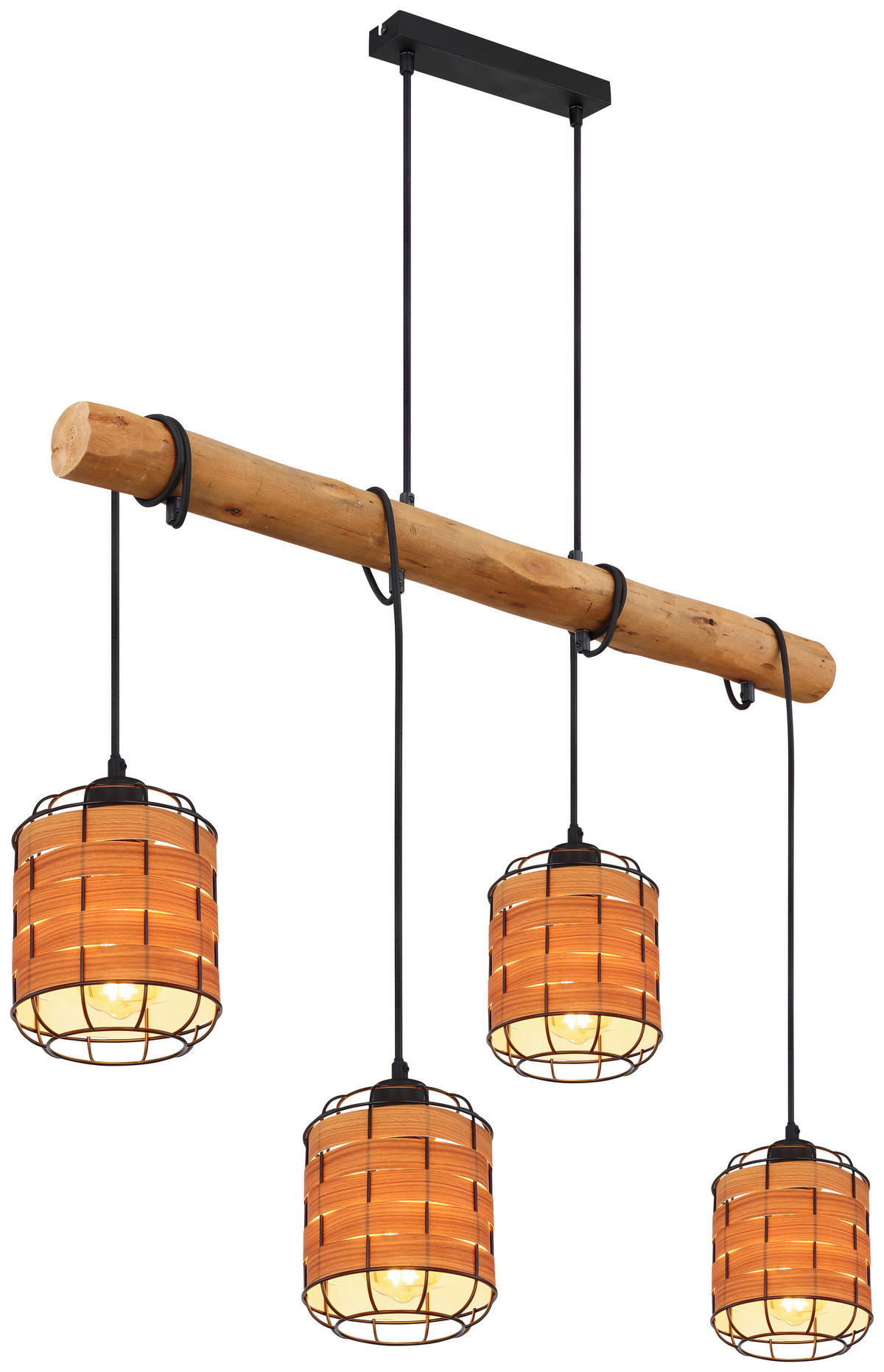 GLOBO Pendelleuchte schwarz natur Kunststoff Metall B/H/T: ca. 15x140x85 cm E27 4 Brennstellen Elmar - natur/schwarz (15,00/140,00/85,00cm) - GLOBO