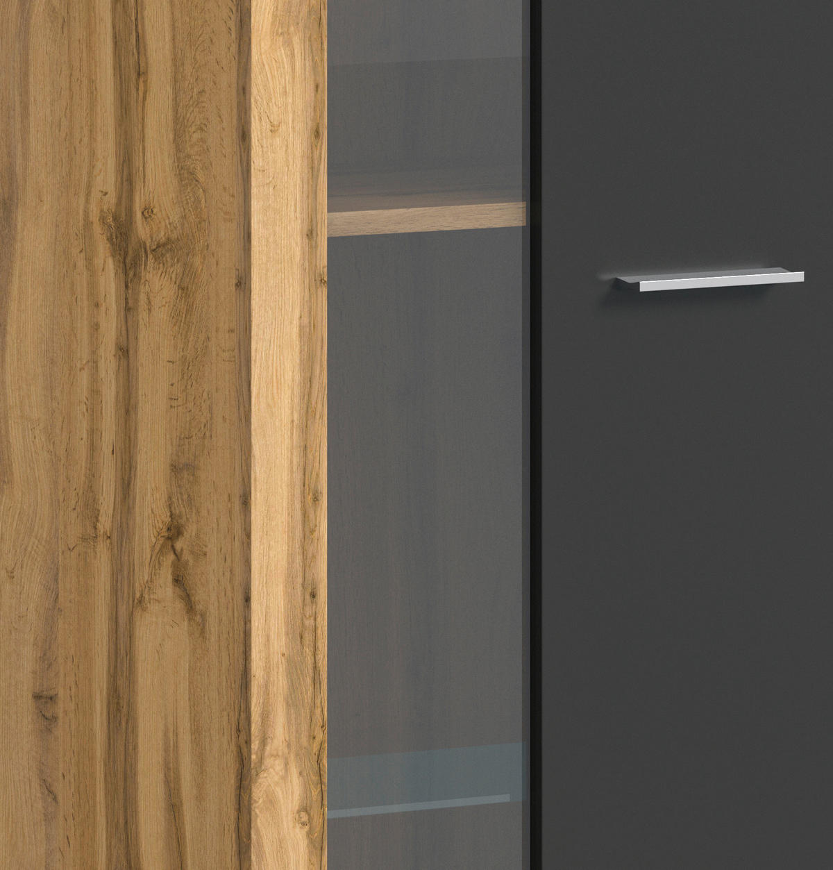 Vitrine Jam Eiche Wotan Nachbildung grau B/H/T: ca. 60x159x35 cm Jam - Eiche/grau (60,00/159,00/35,00cm) - xonox.home