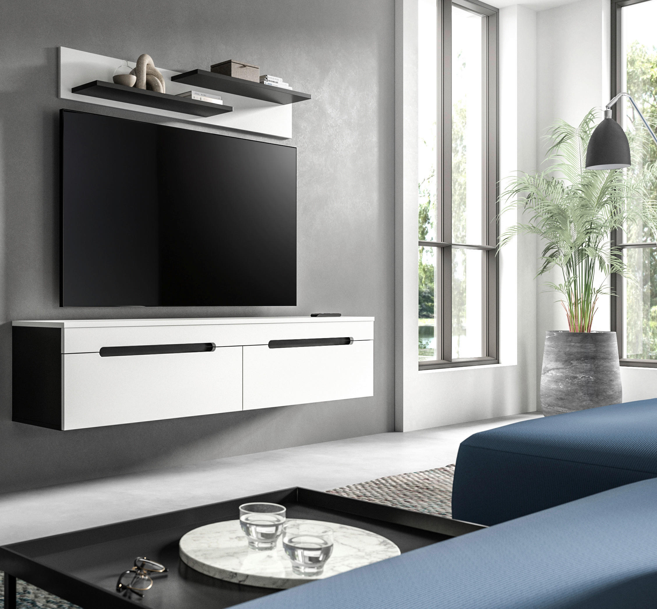 Thumbnail - Lowboard Canu basaltgrau weiß B/H/T: ca. 170x38x33 cm