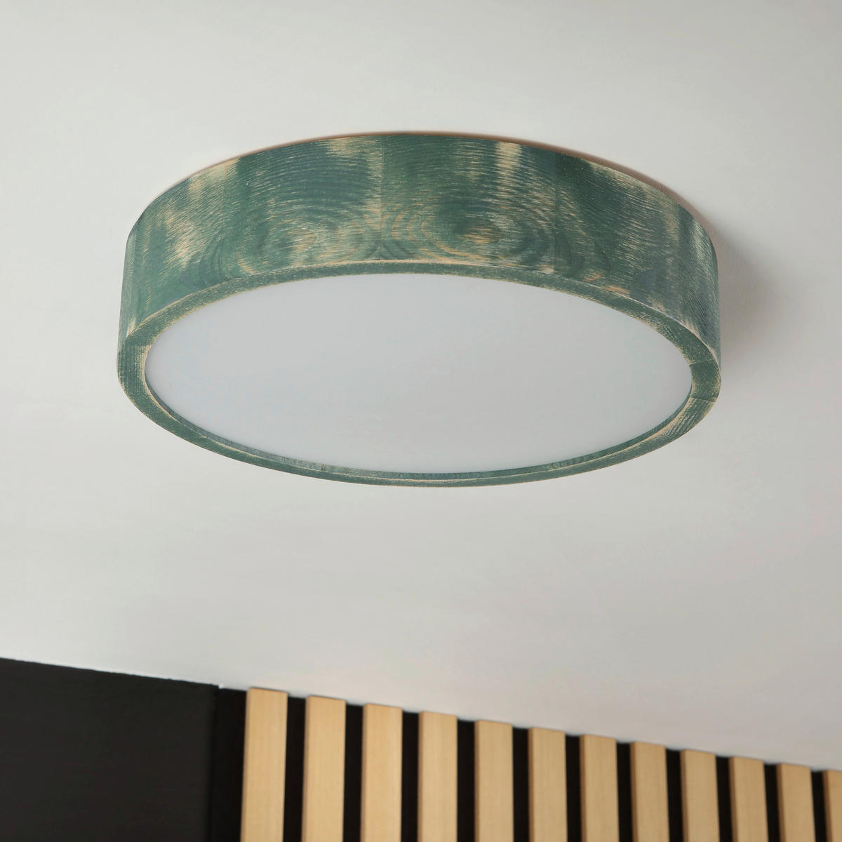 Lamkur Deckenleuchte grün hellbraun Holz Glas B/H/L: ca. 38x38x10 cm 2 Brennstellen Eveline - hellbraun/grün (10,00/38,00/38,00cm) - Lamkur