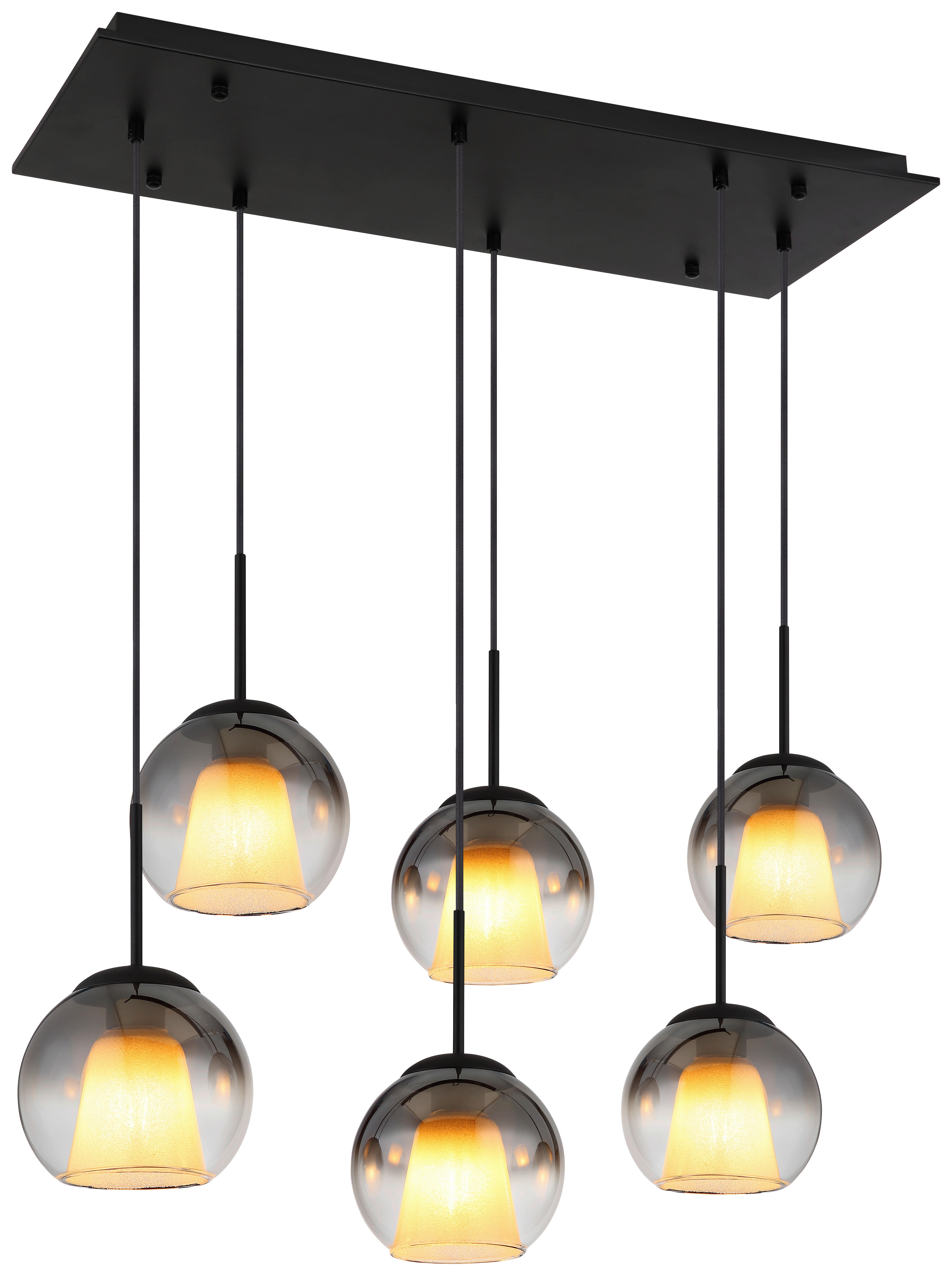 GLOBO Pendelleuchte BARRY 15749-6H Rauch schwarz Metall B/H/L: ca. 38x120x90 cm E27 6 Brennstellen BARRY - schwarz/Rauch (90,00/38,00/120,00cm) - GLOBO