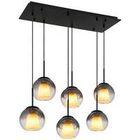 GLOBO Pendelleuchte BARRY 15749-6H Rauch schwarz Metall B/H/L: ca. 38x120x90 cm E27 6 Brennstellen BARRY - schwarz/Rauch (90,00/38,00/120,00cm) - GLOBO