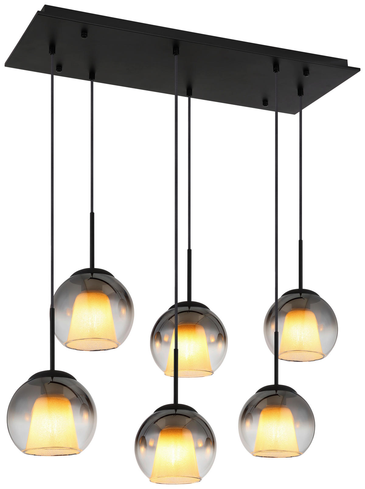 GLOBO Pendelleuchte BARRY 15749-6H Rauch schwarz Metall B/H/L: ca. 38x120x90 cm E27 6 Brennstellen BARRY - schwarz/Rauch (90,00/38,00/120,00cm) - GLOBO
