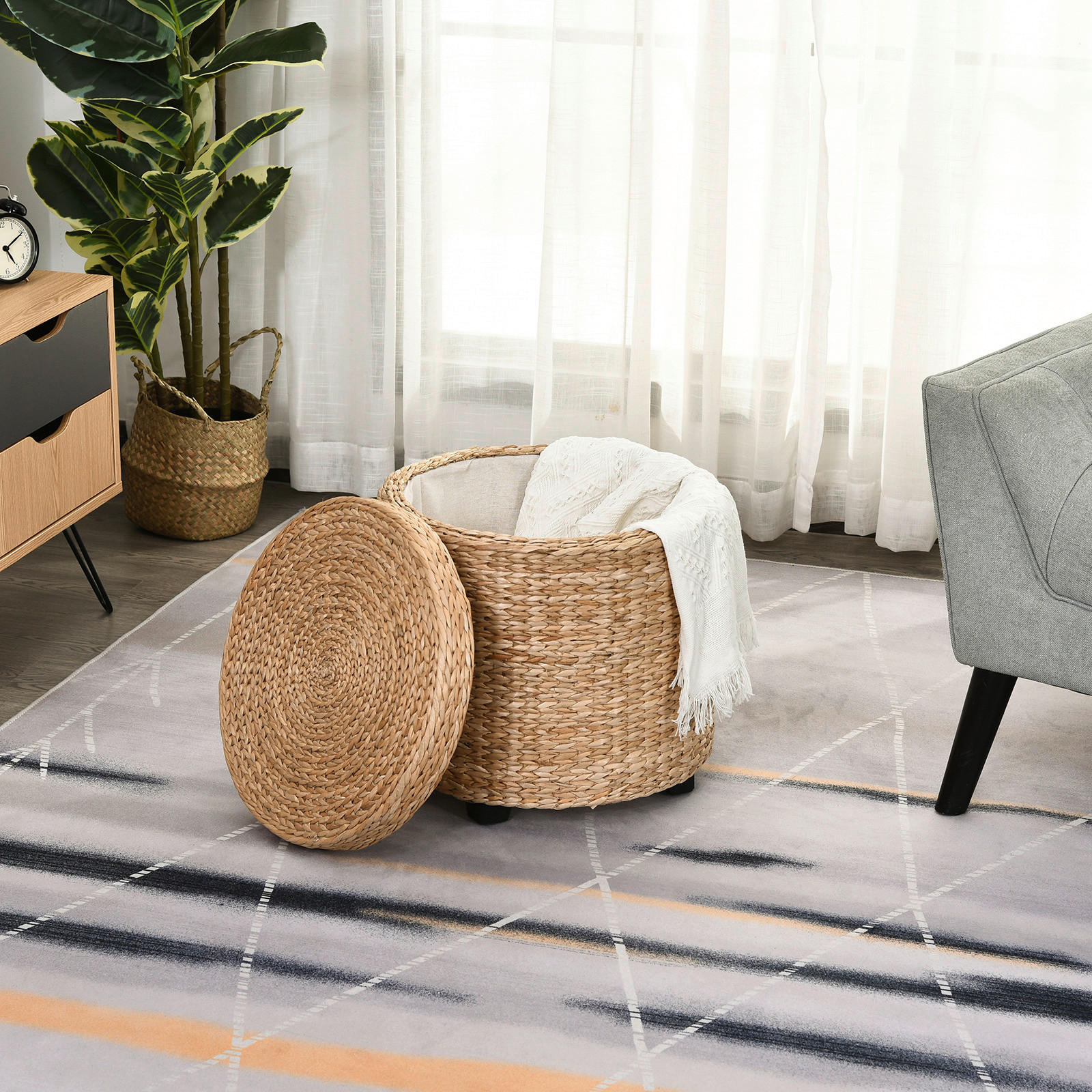 HOMCOM Hocker khaki B/H/L: ca. 43x43x43 cm Fußhocker - khaki (43,00/43,00/43,00cm) - HOMCOM