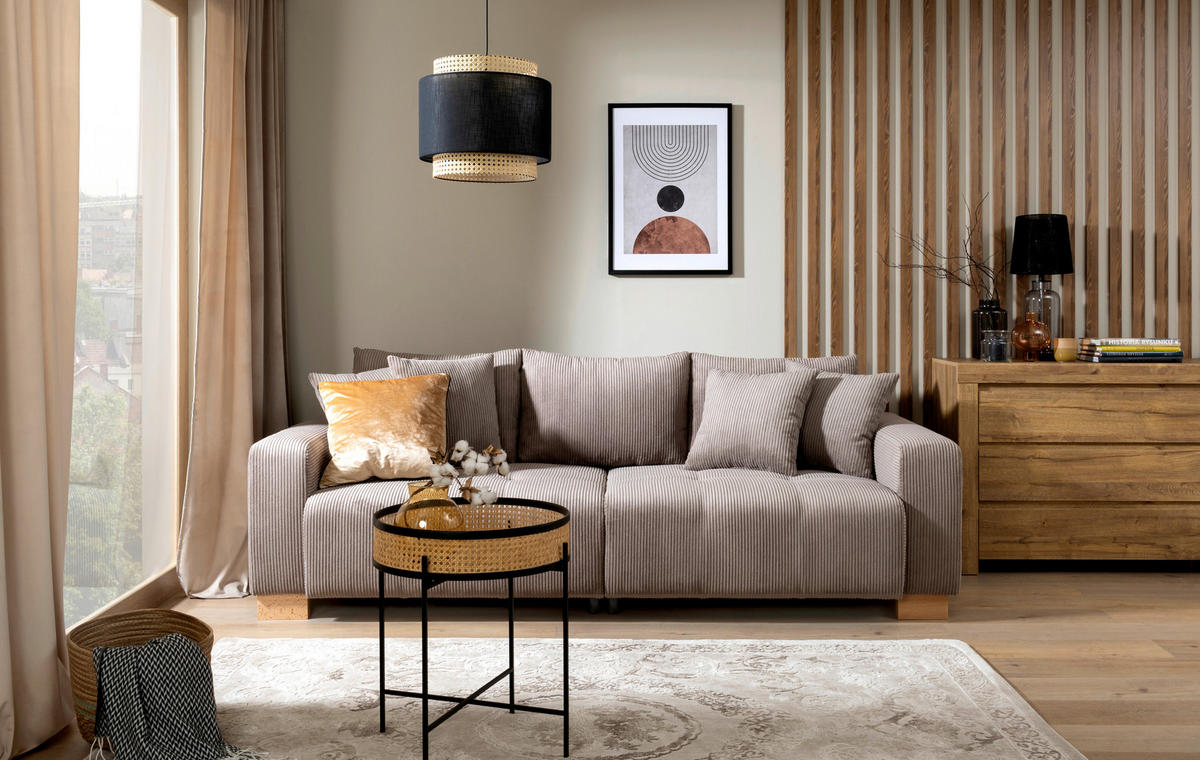 Big Sofa Alpha New dunkelbeige Velourstoff B/H/T: ca. 244x85x112 cm Alpha New - buche/dunkelbeige (244,00/85,00/112,00cm)