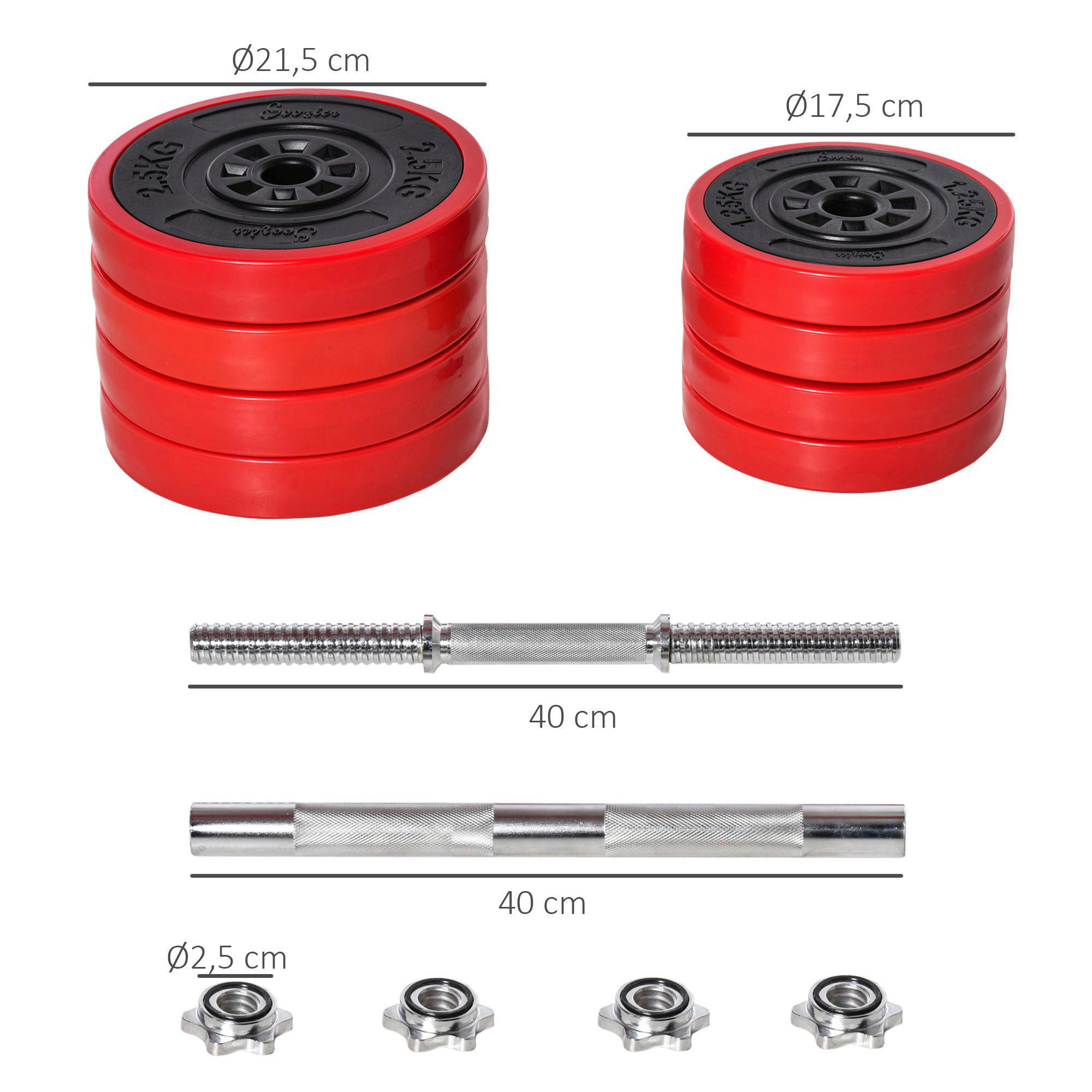 HOMCOM Hantel-Set schwarz Polypropylen B/H/L: ca. 21,5x21,5x3,8 cm Langhantel_Set_20kg - rot/schwarz (3,80/21,50/21,50cm) - HOMCOM